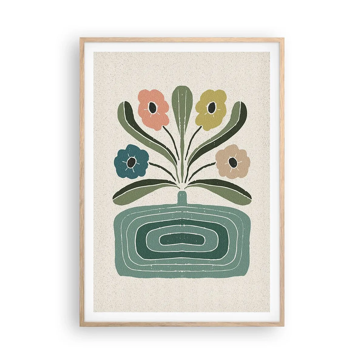 Pôster com moldura de carvalho claro - Buquê simétrico - 70x100 cm