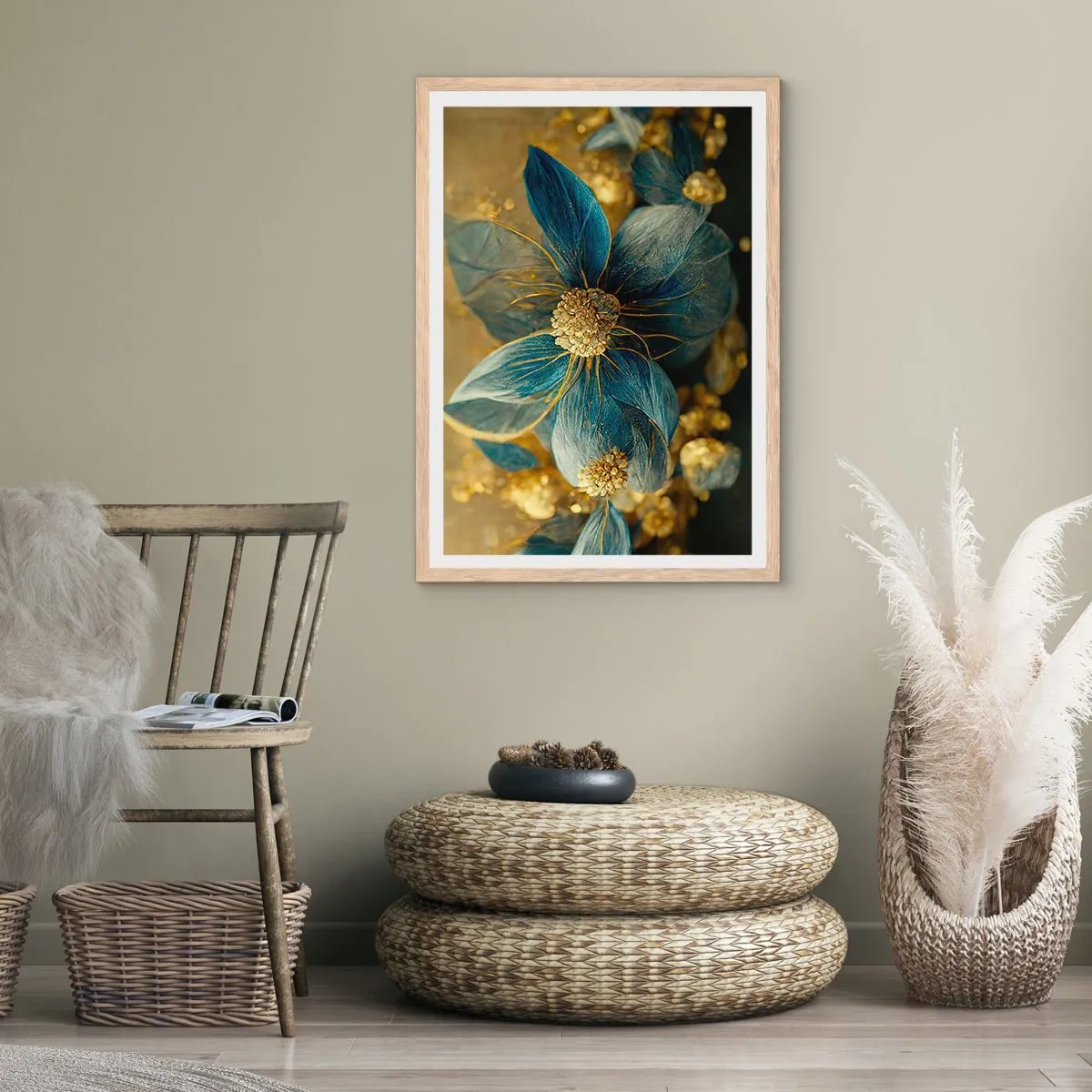 Pôster com moldura de carvalho claro - Florescer com ouro - 50x70 cm