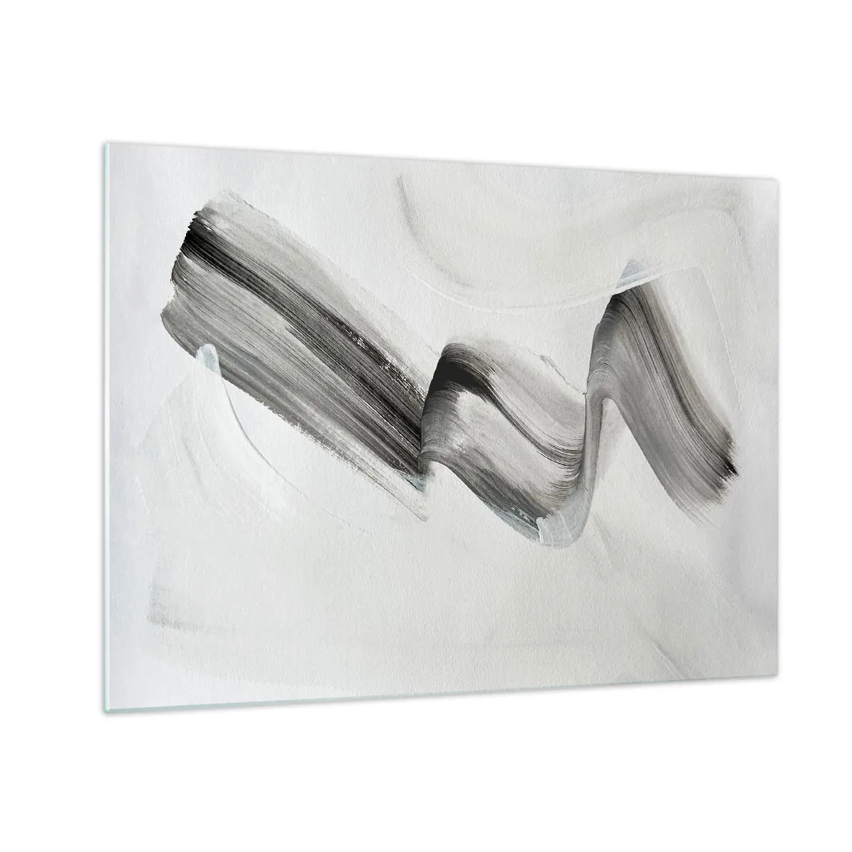 Quadro em vidro - Pincelada abstrata cinza sobre fundo claro - 70x50cm - Casualmente para se divertir - Decoração de parede moderna para a sala de estar e quarto ARTTOR