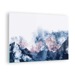 Quadro em vidro - Montanhas em aquarela em tons pastéis de azul e rosa - 70x50cm - Estes são os verdadeiros picos! - Decoração de parede moderna para a sala de estar e quarto ARTTOR