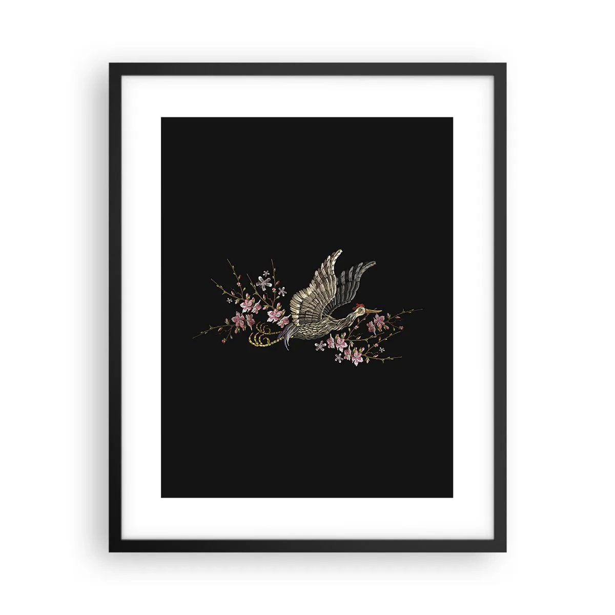 Pôster com moldura preta - Pássaro exótico e bordado - 40x50 cm