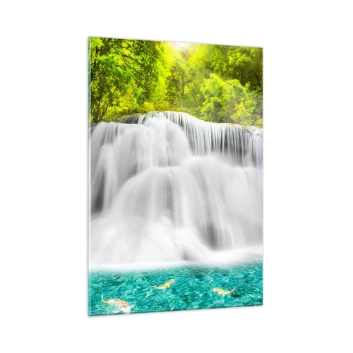 Quadro em vidro - Cascata espumosa do verde ao azul - 50x70 cm