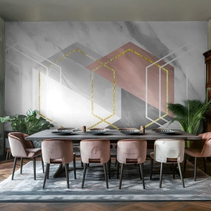 Papel de Parede Premium Canvas - Composição em cadeia - Abstração, Pedaço, Hexágono - 350x256 cm