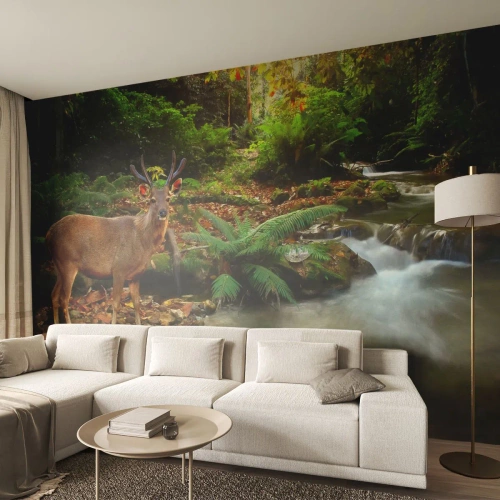 Papel de Parede Premium Canvas - Bem-vindo ao meu mundo - Paisagem, Animais, Cervo - 150x105 cm