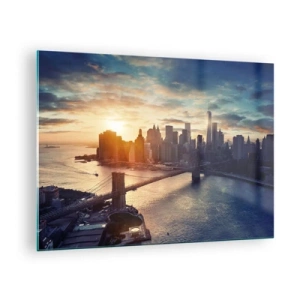 Quadro em vidro - Vista da cidade ao pôr do sol com a ponte em primeiro plano - 70x50cm - Monumento da cultura ocidental - Decoração de parede moderna para a sala de estar e quarto ARTTOR