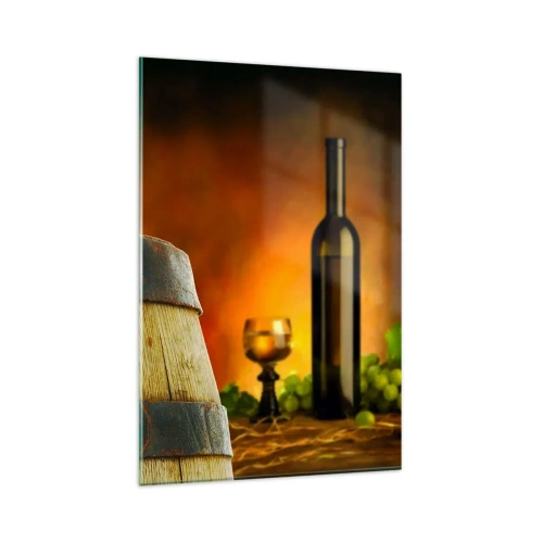 Quadro em vidro - Natureza morta com uma garrafa de vinho e um cacho de uvas - 80x120 cm