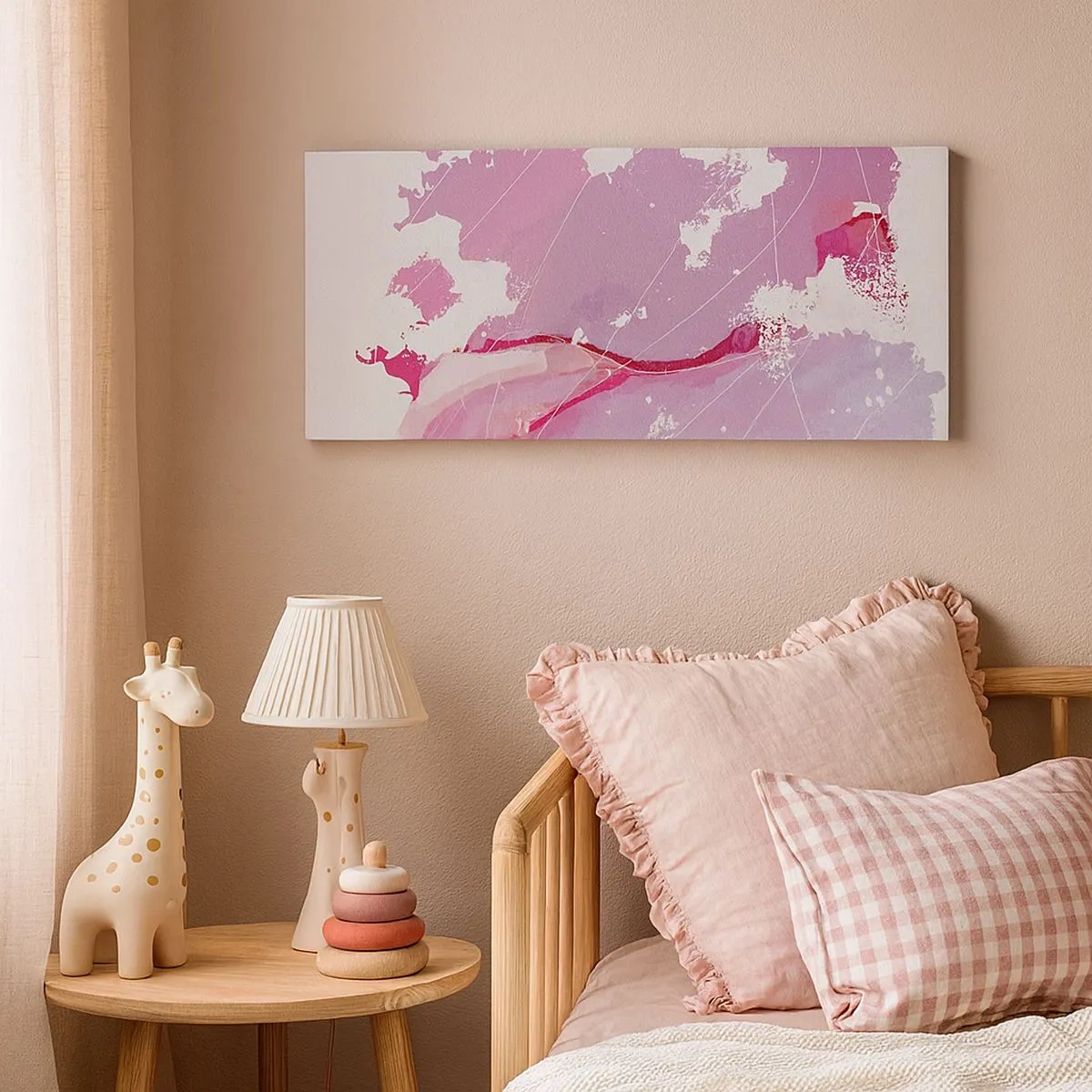 Quadro em tela - Mapa do mundo rosa - 100x40 cm