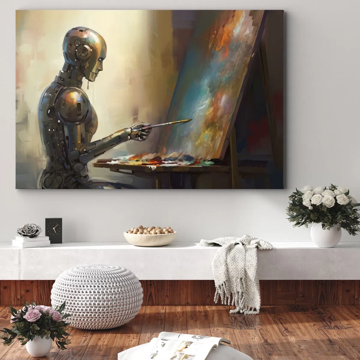 Quadro em tela - Uma pintura robótica em uma tela em estilo artístico - 70x50cm - A arte do futuro - Decoração de parede moderna para a sala de estar e quarto ARTTOR