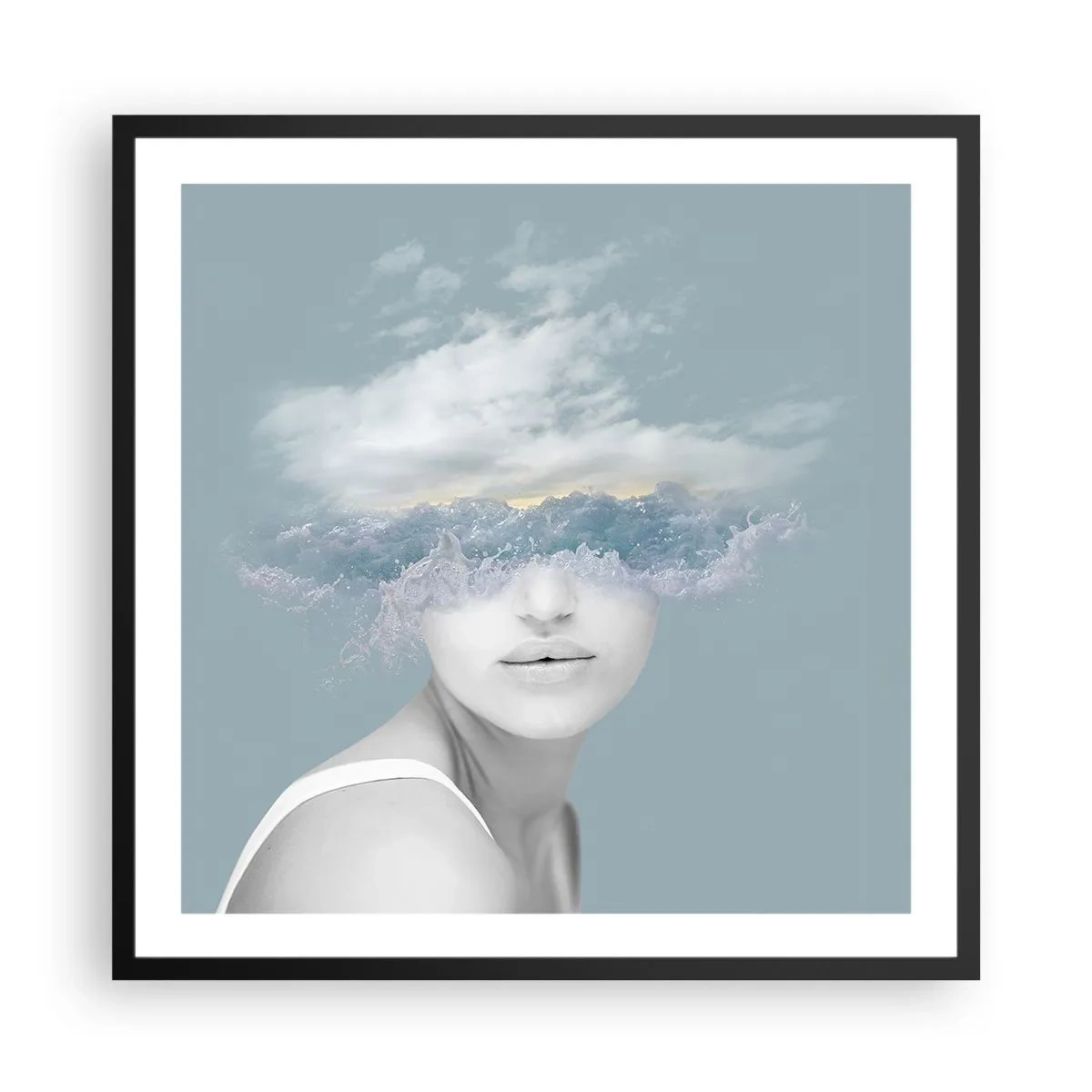 Pôster com moldura preta - Com a cabeça nas nuvens - 60x60 cm