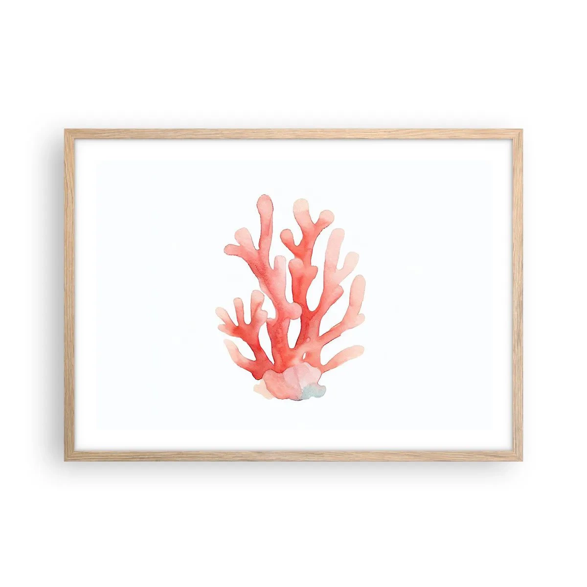 Pôster com moldura de carvalho claro - Coral de cor coral - 70x50 cm