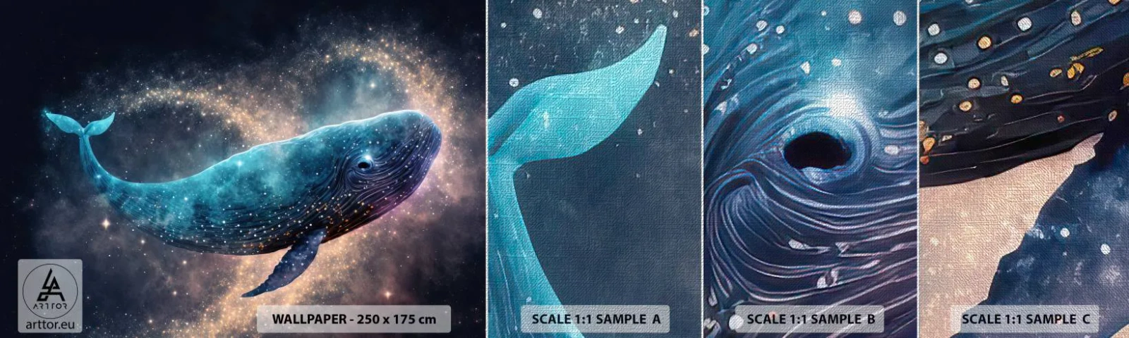 Amostra de papel de parede Premium Canvas - Existe um mundo assim… - Baleia, Magia, Fantástico - 100x30 cm