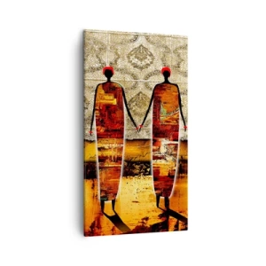 Quadro em tela - Composição étnica nas cores da África - 45x80 cm