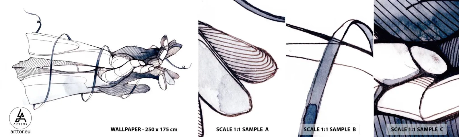 Amostra de papel de parede autocolante Deluxe Sticker - Estudo do toque - Abstração, Mãos, Gráficos - 100x30 cm