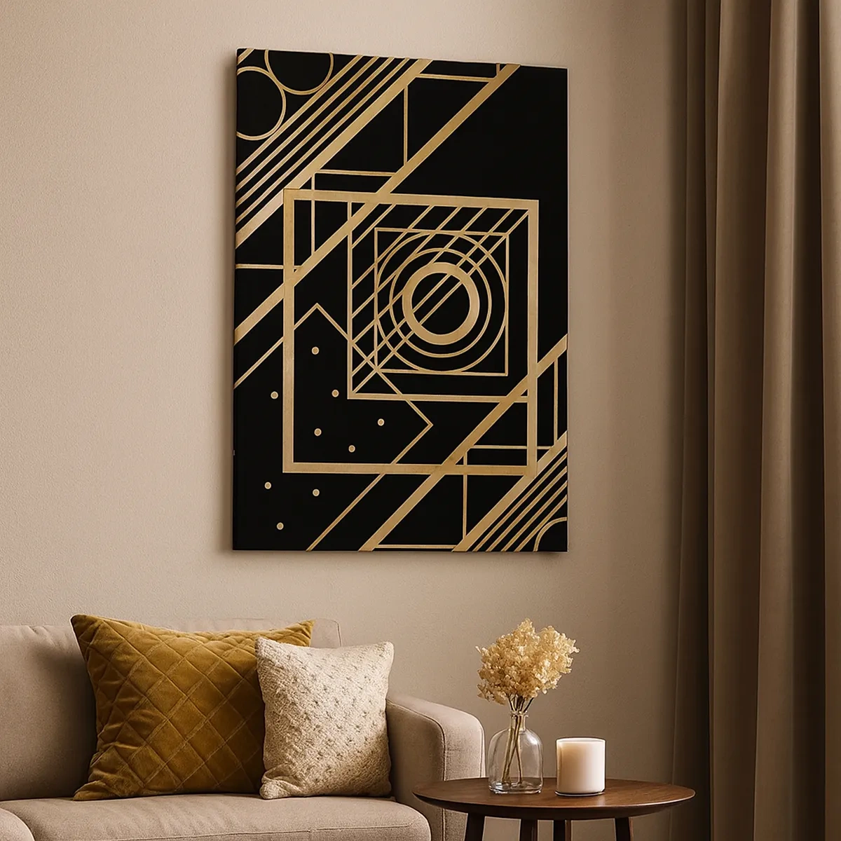 Quadro em tela - Geometria dourada - 50x70 cm