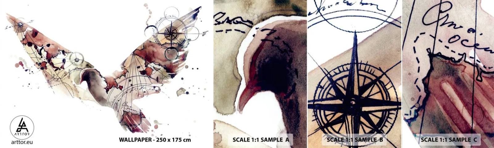 Amostra de papel de parede autocolante Deluxe Sticker - Andarilho voador - Pássaros, Pombo, Abstração - 100x30 cm