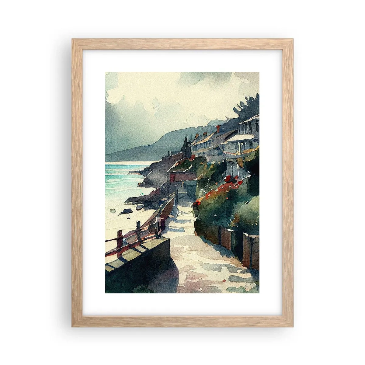 Pôster com moldura de carvalho claro - Cidade mediterrânea - 30x40 cm