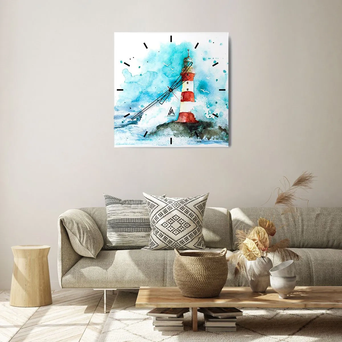 Relógio de parede - Relógio em vidro - Unidade dos elementos da natureza - 40x40 cm