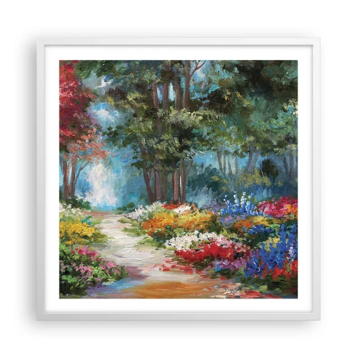 Pôster em moldura branca - Jardim florestal, floresta florida - 60x60 cm