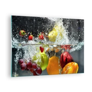 Quadro em vidro - Fruta imersa em água com respingos dinâmicos - 70x50cm - Refresco de frutas - Decoração de parede moderna para a sala de estar e quarto ARTTOR
