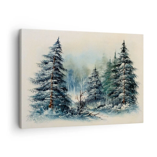 Quadro em tela - Paisagem de inverno com árvores cobertas de neve - 70x50cm - Prontas para o Natal - Decoração de parede moderna para a sala de estar e quarto ARTTOR