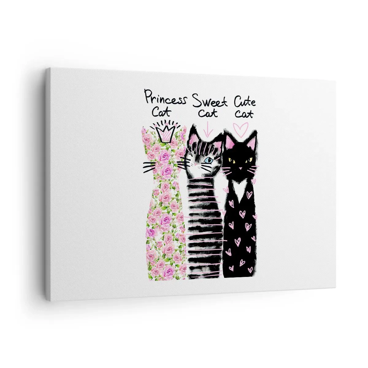 Quadro em tela - Três gatos com vários padrões artísticos - 70x50cm - Os três gatos - Decoração de parede moderna para a sala de estar e quarto ARTTOR