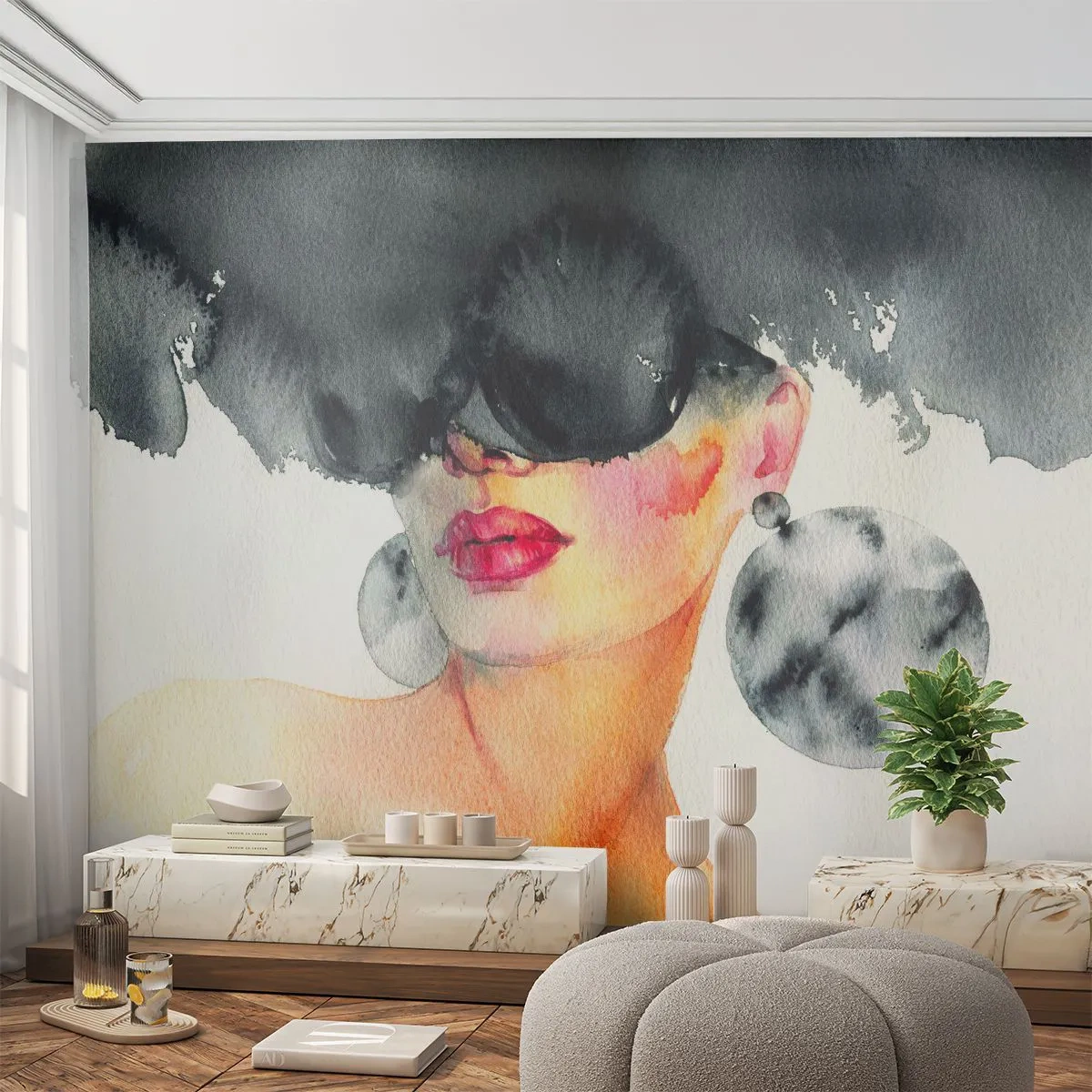 Papel de Parede Premium Canvas - O segredo da elegância - Rosto de Mulher, Mulher, Chapéu - 200x140 cm