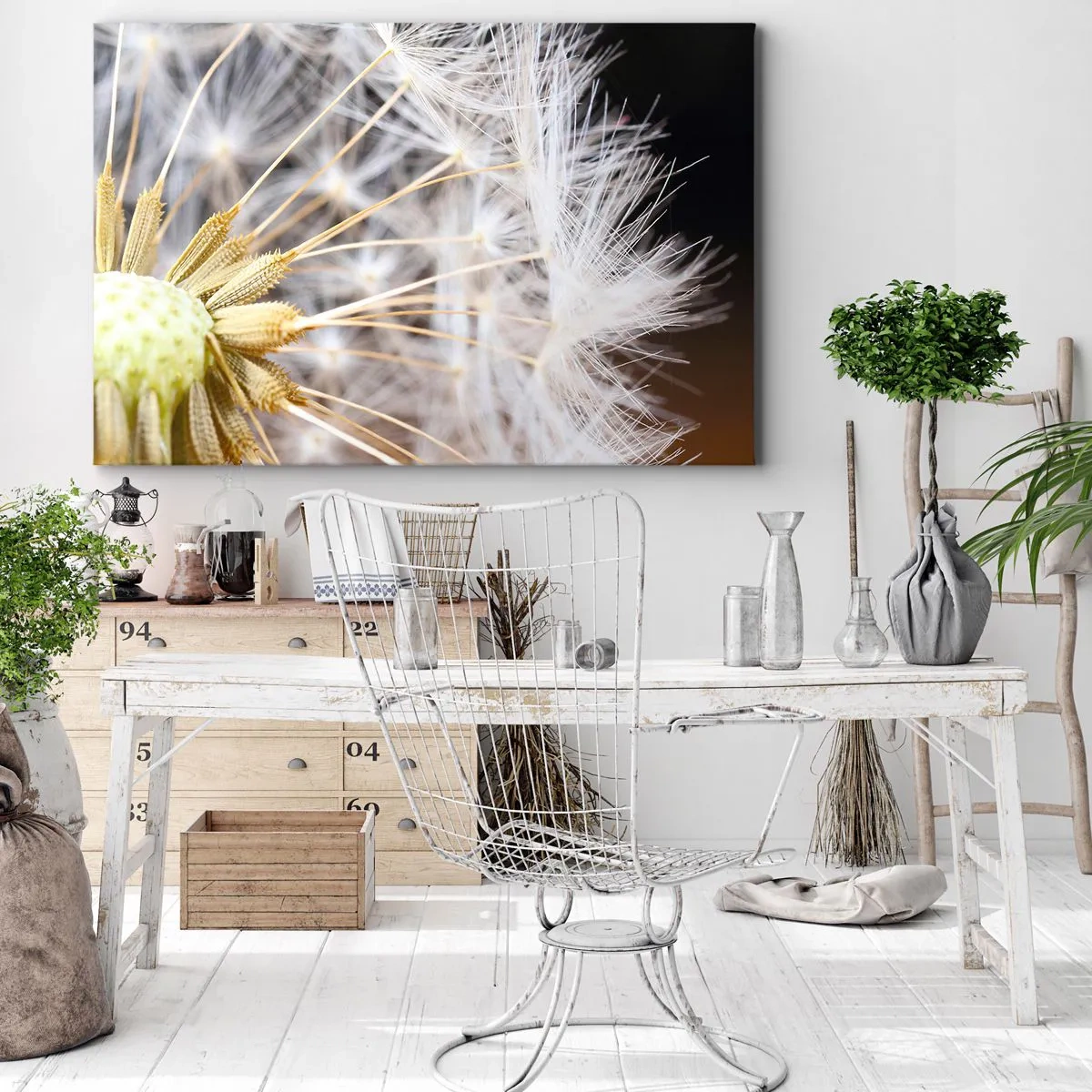 Quadro em tela - Fotografia macro de um dente-de-leão com sementes delicadas - 70x50cm - Pouco antes de partir - Decoração de parede moderna para a sala de estar e quarto ARTTOR