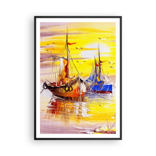 Pôster com moldura preta - Um merecido descanso no porto - 70x100 cm