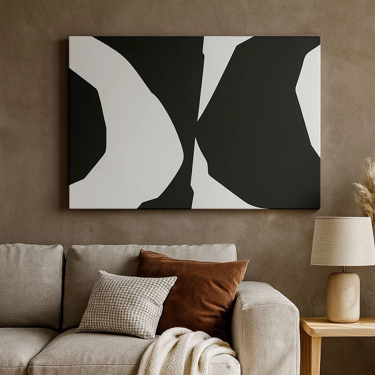 Quadro em tela - Padrão de contraste abstrato em preto e branco - 70x50cm - Positivo negativo - Decoração de parede moderna para a sala de estar e quarto ARTTOR