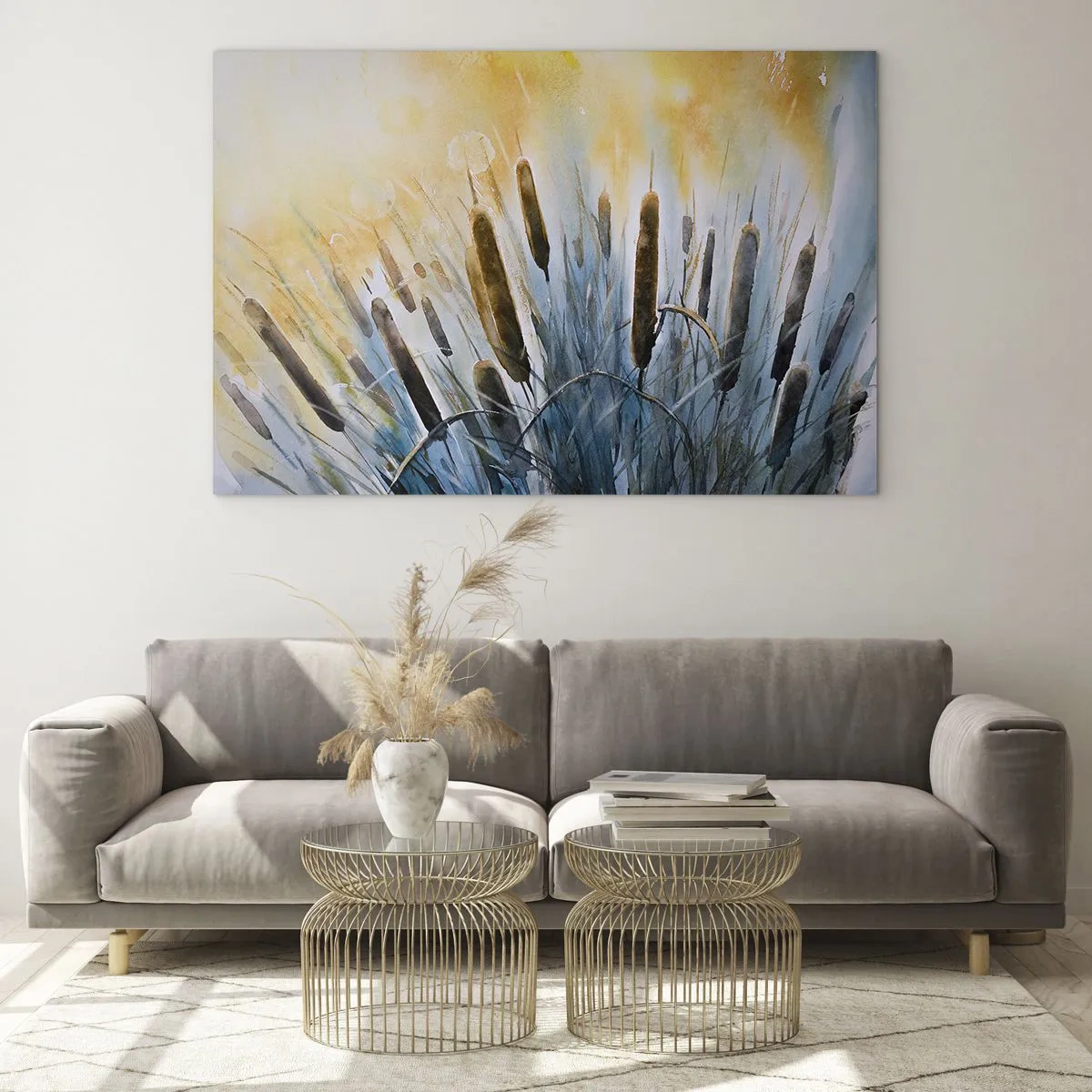 Quadro em vidro - Taboas pintadas contra um céu ensolarado - 70x50cm - O frio da água, o calor do sol - Decoração de parede moderna para a sala de estar e quarto ARTTOR