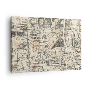 Quadro em tela - Padrões e linhas abstratas em um fundo bege - 70x50cm - À espera de ser decifrado - Decoração de parede moderna para a sala de estar e quarto ARTTOR