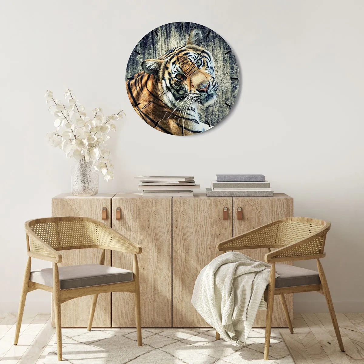 Relógio de parede - Relógio em vidro - Retrato em feixes de luz - 40x40 cm