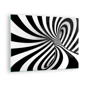 Quadro em vidro - Uma espiral preta e branca criando um efeito espacial dinâmico. - 70x50cm - Composição: espaço dançante - Decoração de parede moderna para a sala de estar e quarto ARTTOR