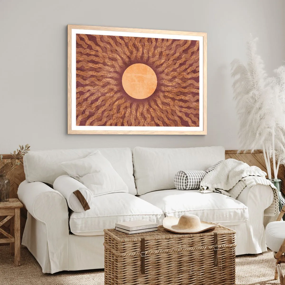 Pôster com moldura de carvalho claro - Ícone do sol - 50x40 cm