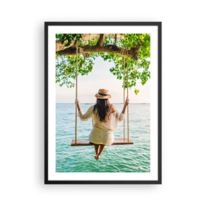 Pôster com moldura preta - Mulher em um balanço à beira-mar em um ambiente tropical - 50x70cm - A vida é bela - Decoração de parede moderna para a sala de estar e quarto ARTTOR