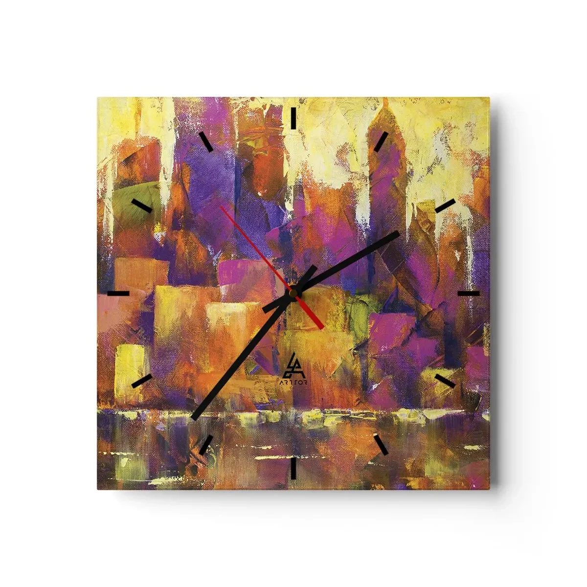 Relógio de parede - Relógio em vidro - Composição metropolitana - 30x30 cm