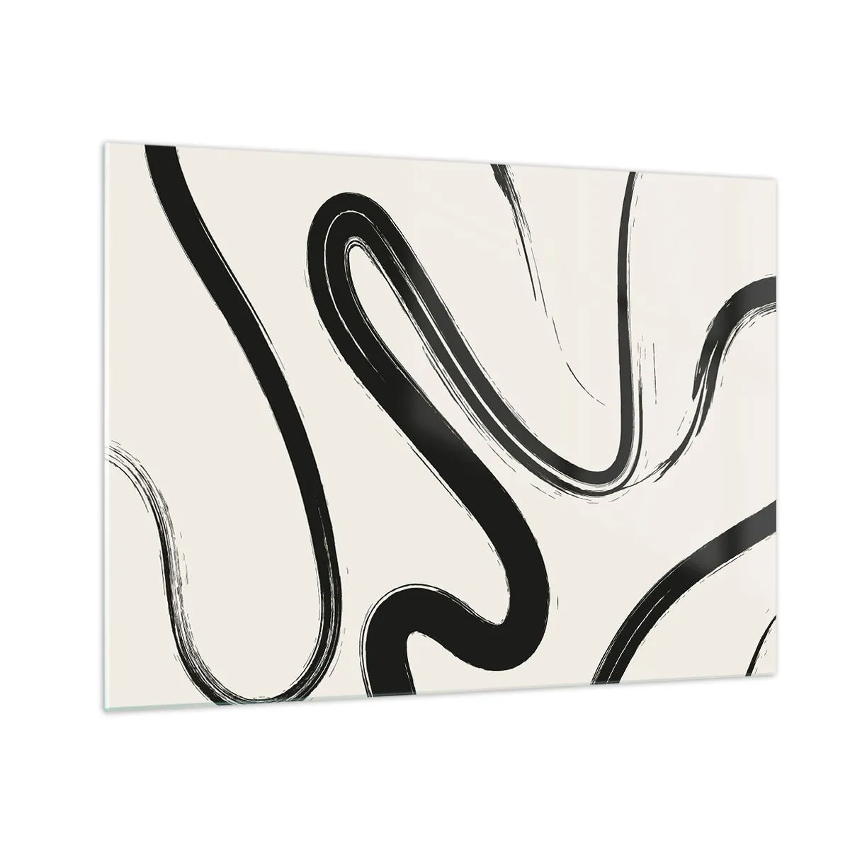Quadro em vidro - Linhas pretas dinâmicas em um fundo claro em um estilo abstrato. - 70x50cm - Capricho preto e branco - Decoração de parede moderna para a sala de estar e quarto ARTTOR
