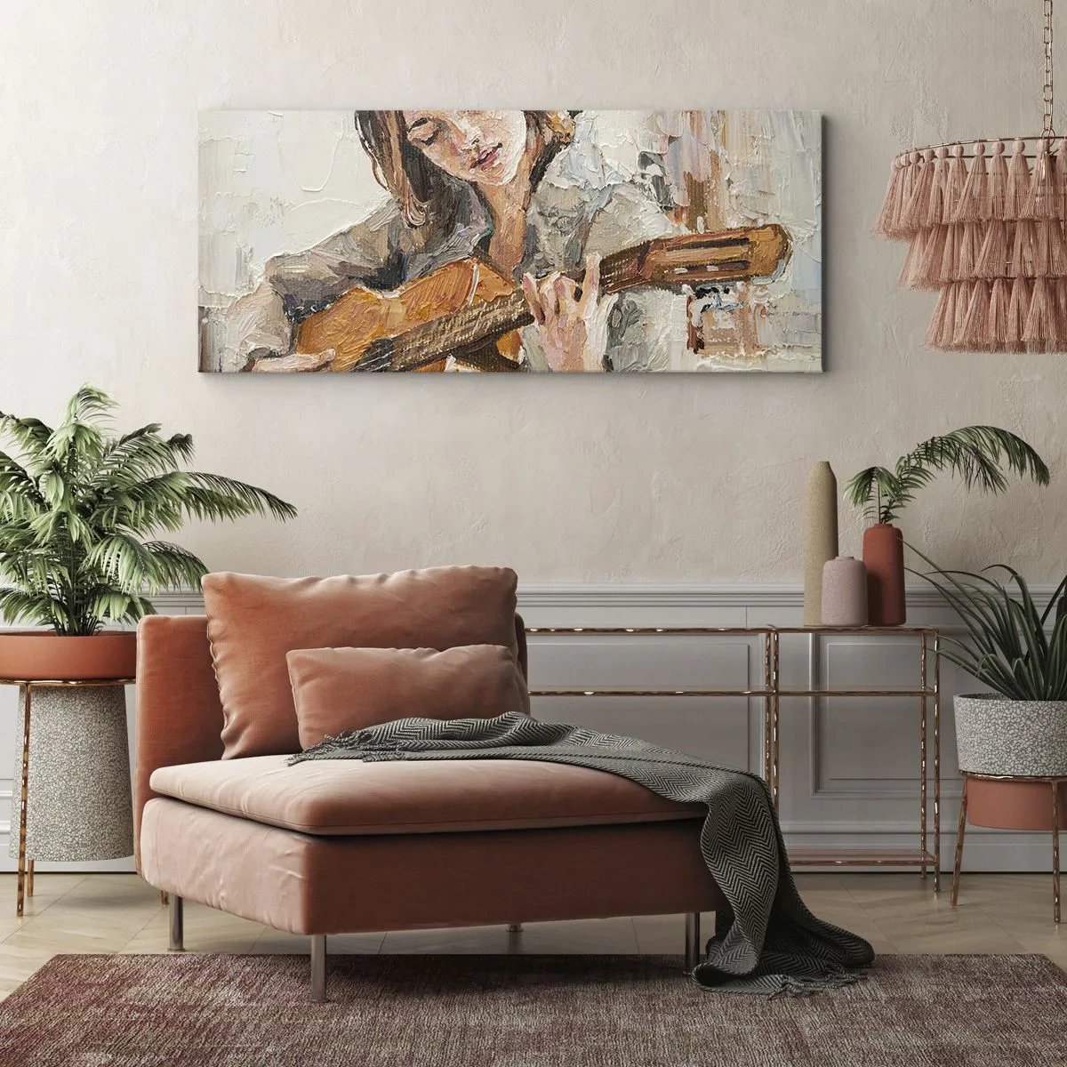 Quadro em tela - Concerto de violão e coração de rapariga - 100x40 cm