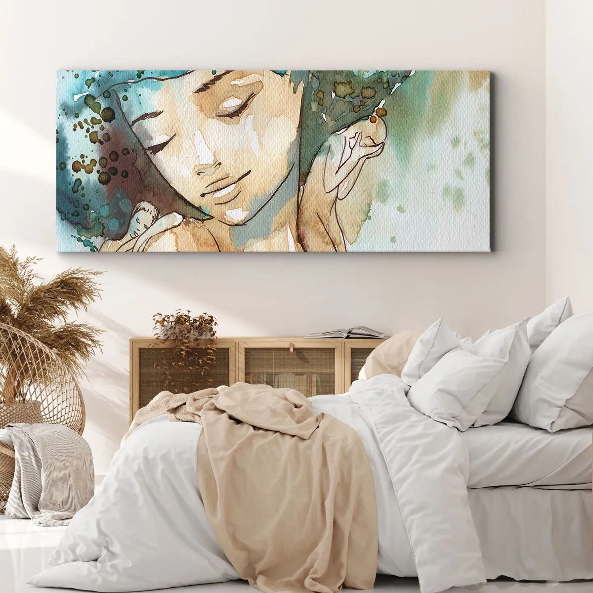 Quadro em tela - Dama em azul - 140x50 cm