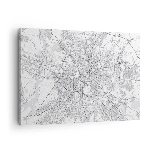 Quadro em tela - Mapa detalhado da cidade em preto e branco - 70x50cm - Flor de Berlim - Decoração de parede moderna para a sala de estar e quarto ARTTOR
