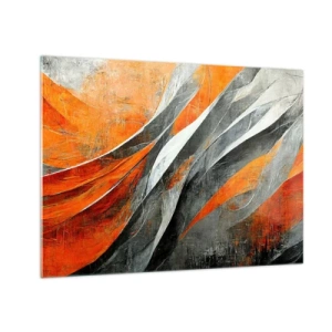 Quadro em vidro - Listras abstratas em tons de laranja e cinza - 70x50cm - Calor e frio - Decoração de parede moderna para a sala de estar e quarto ARTTOR