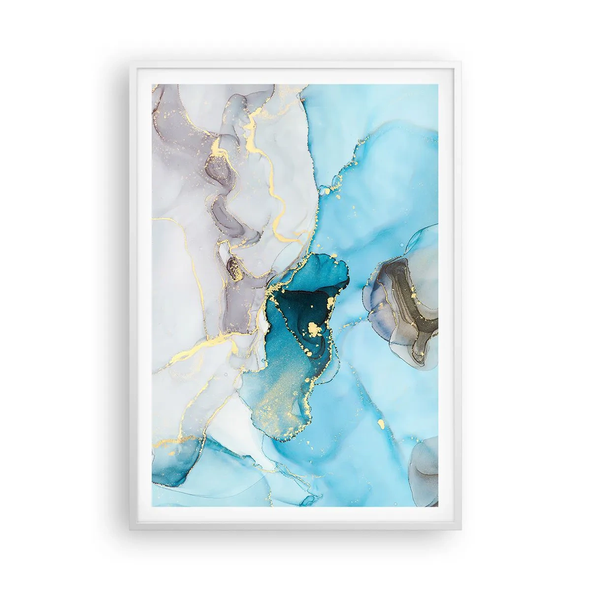 Pôster em moldura branca - Estudo do encontro do cinza e turquesa - 70x100 cm