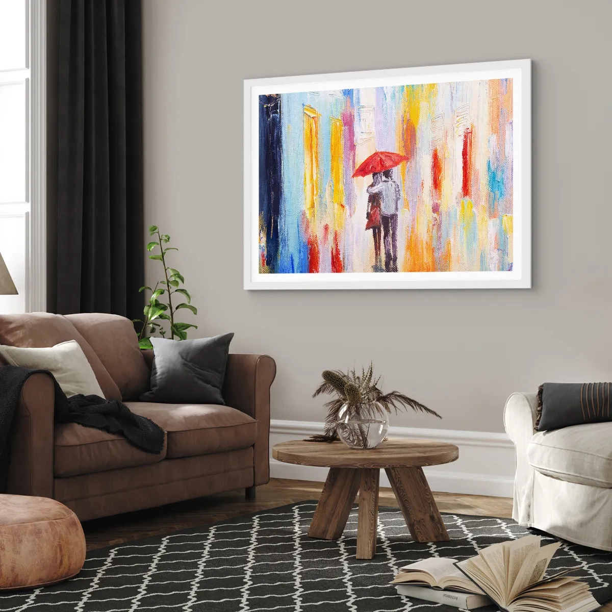 Pôster em moldura branca - Que continue a chover - 100x70 cm