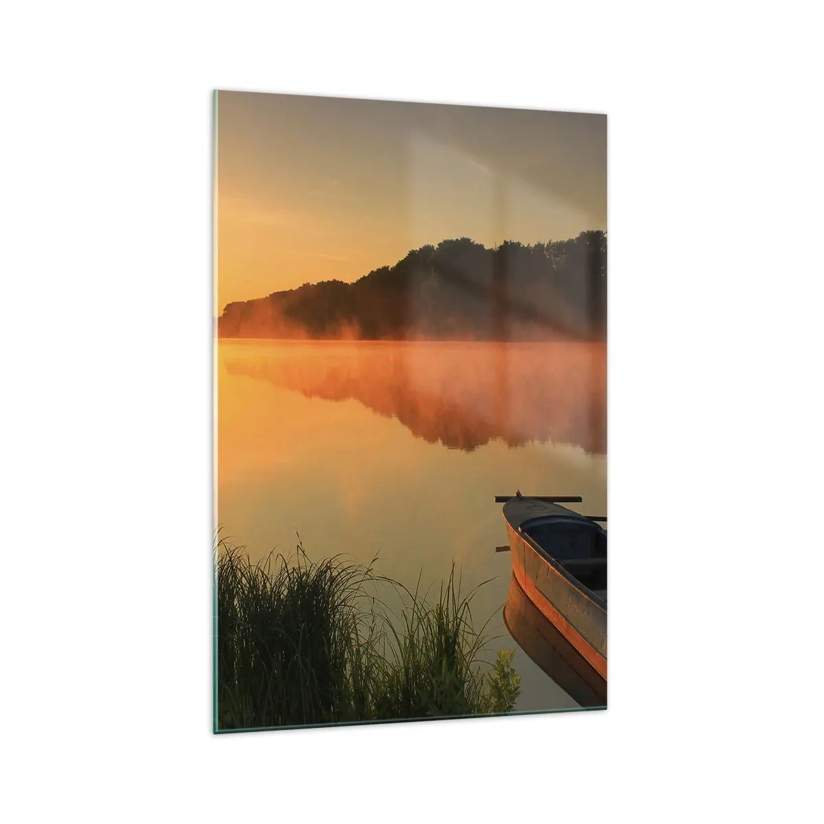 Quadro em vidro - Nascer do sol sobre a água como um espelho - 70x100 cm