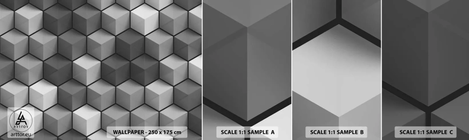 Amostra de papel de parede autocolante Deluxe Sticker - Quebra-cabeça cubista - 3D, Cubo, Moderno - 100x30 cm