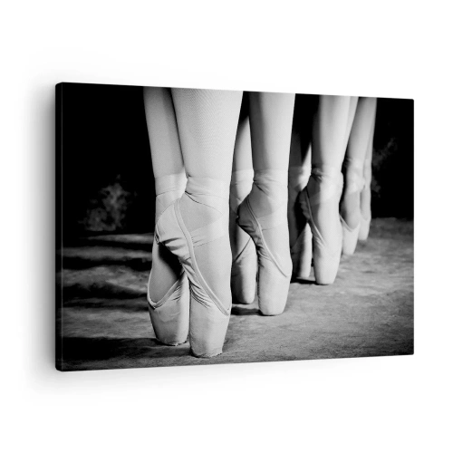 Quadro em tela - Foto em preto e branco das sapatilhas de balé dos dançarinos - 70x50cm - Juntos, com leveza - Decoração de parede moderna para a sala de estar e quarto ARTTOR