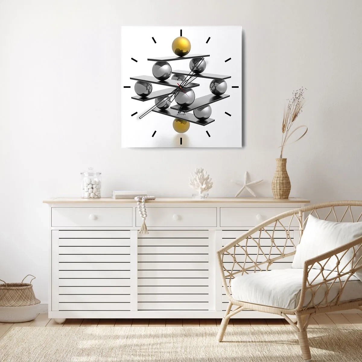 Relógio de parede - Relógio em vidro - Equilíbrio de ouro e prata - 40x40 cm