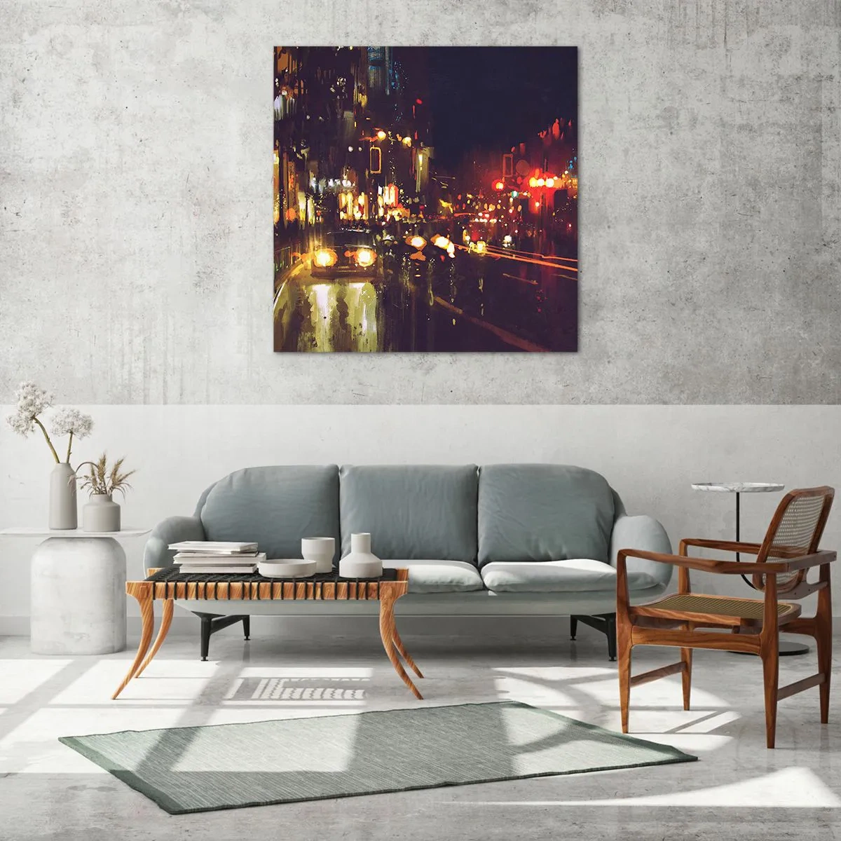 Quadro em vidro - Imerso nas luzes da noite - 50x50 cm