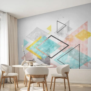 Papel de Parede Standard Eco - Formas geométricas coloridas em um fundo branco - 100x70cm - Jogo geométrico - Decoração de parede moderna para a sala de estar e quarto ARTTOR