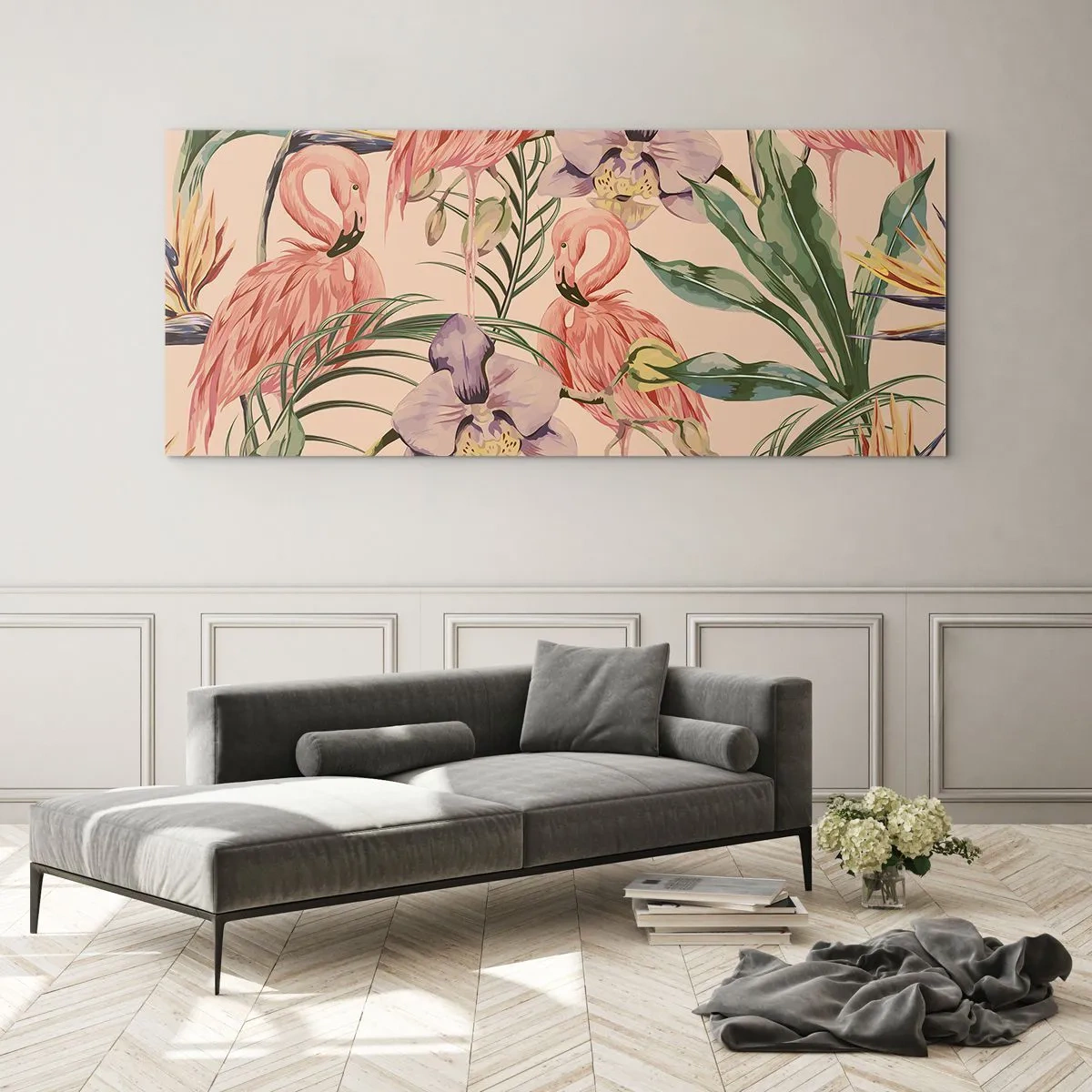 Quadro em vidro - Balé rosa em flores - 90x30 cm